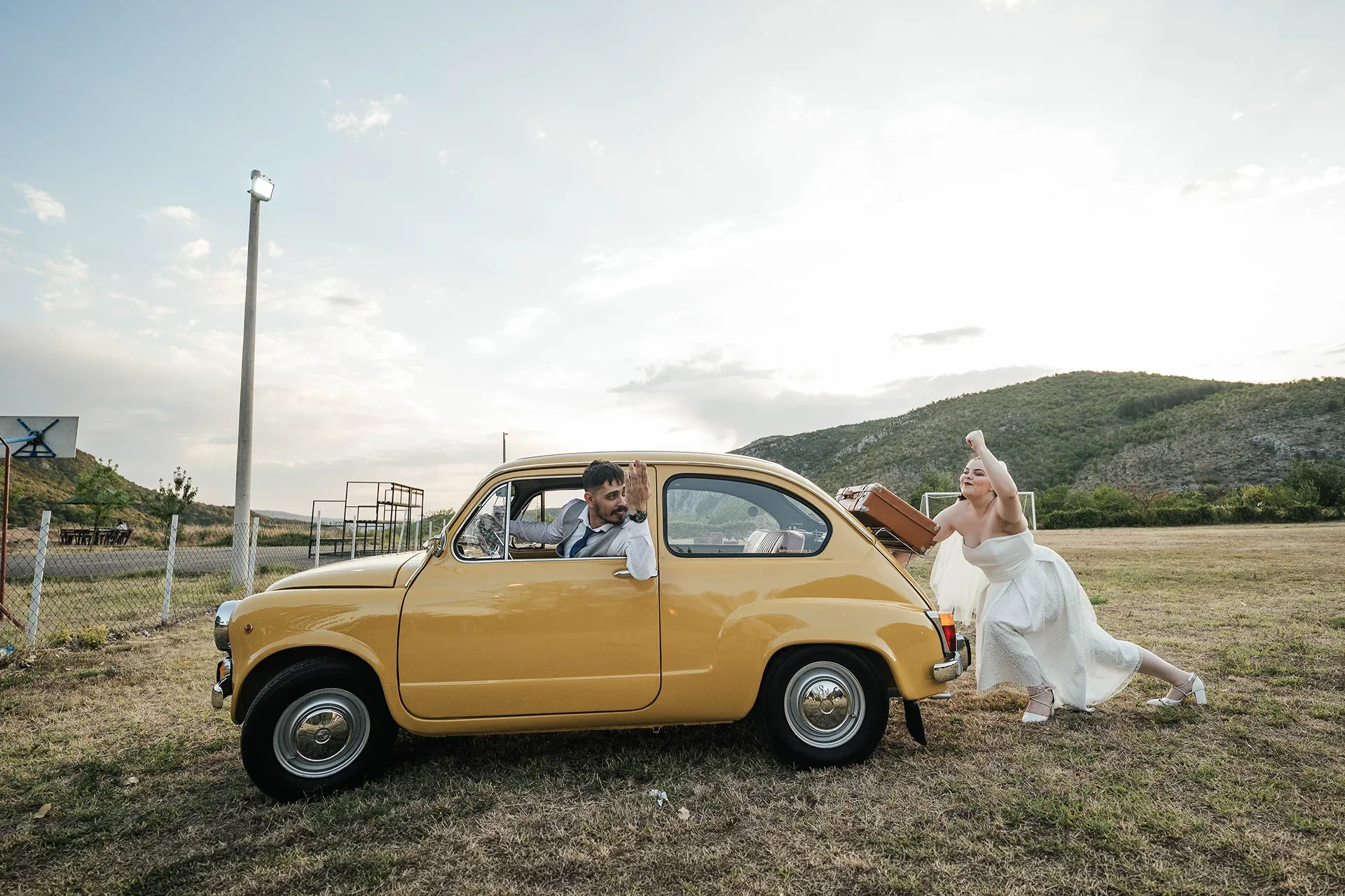 Bride and groom on their way to the registrar – elegant wedding photography Serbia
